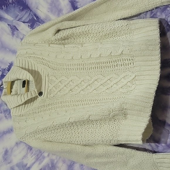 JF J.Ferra Men's White Cable Knit Cowl Sweater Size Small Women's Size Medium - Picture 2 of 7